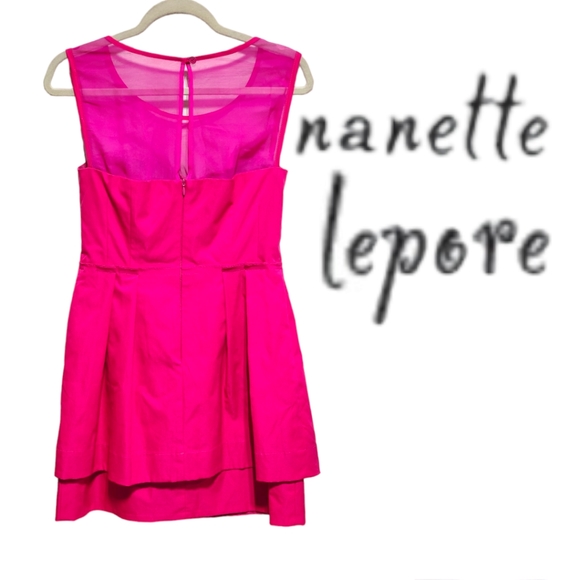 🔥FINAL PRICE🔥EUC NANETTE LEPORE HOT PINK LIGHTSHOW ILLUSION PEPLUM DRESS SZ 4 - Picture 5 of 9